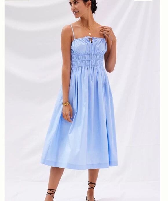 Anthropologie Dresses & Skirts - Sunday In Brooklyn Women Blue Smocked Midi Sundress Milkmaid Cottagecore Size M